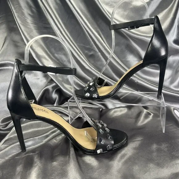 Michael Kors Valencia Studded Stiletto Heels Women's 5.5 Black Silver Worn 2x - Picture 10 of 16